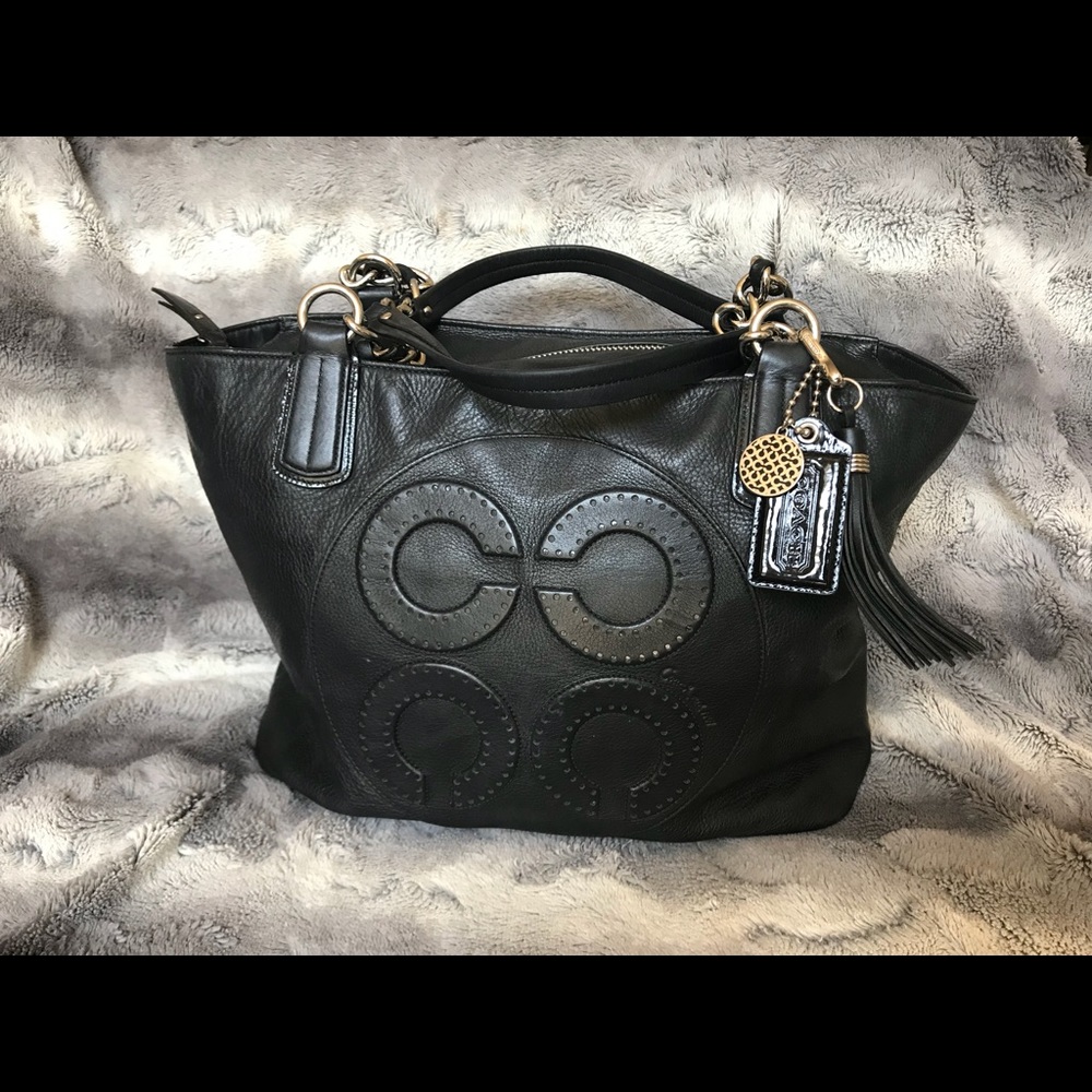 Coach black leather tote